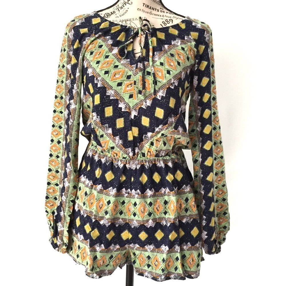 Unmarked Printed Romper in Green & Blue
